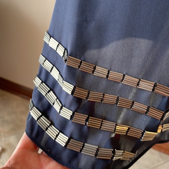 UK STYLE French Connection semi sheer tunic top sleeveless bugle beads bottom M - Picture 5 of 12